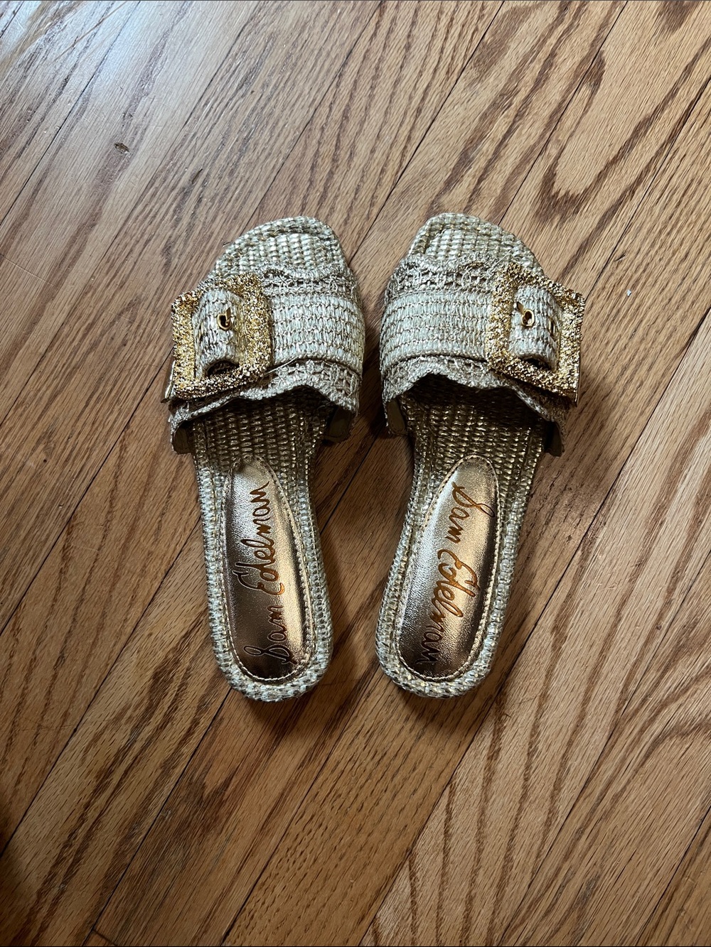 Sam Edelman Bambi Metallic Gold Woven Buckle Slide Mules
NWOT no box